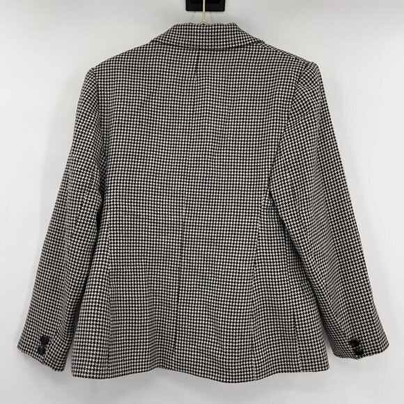 Jaeger Women's Wool Houndstooth Black/White One Button Front Long Sleeve Blazer - Picture 2 of 7